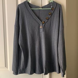 Heather Blue Button Detail Waffle Top